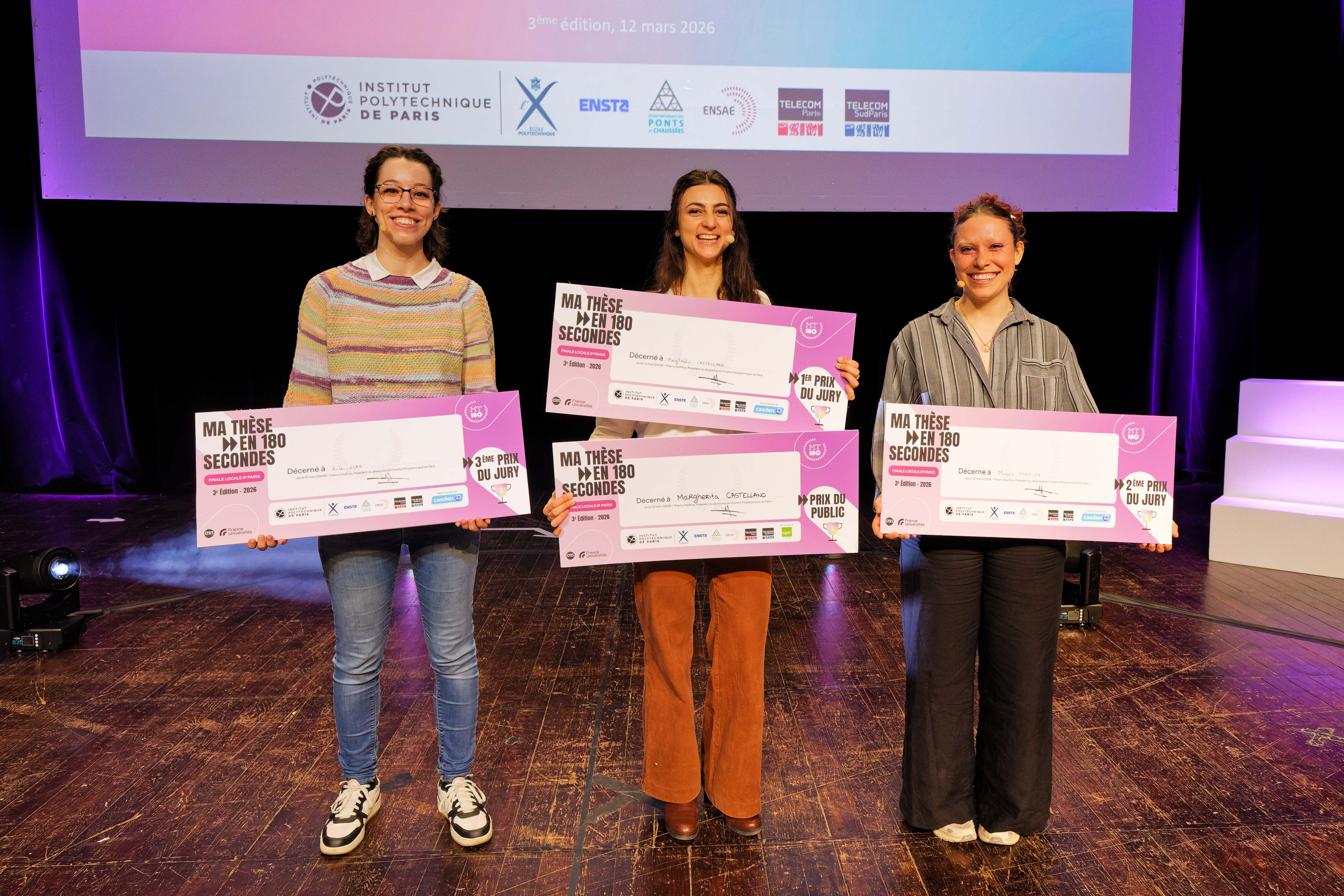 The three 2026 laureates. From left to right: Kate Sorg, Margherita Castellano, Magali Korolev ©IP Paris – Alain de Baudus.